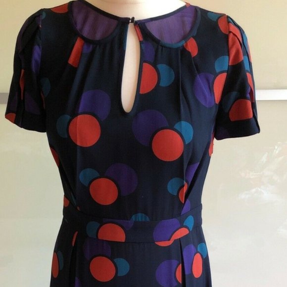 MARC JACOBS Navy Silk Dress with Polka Dot Party Prom Dress - Size  4 - Picture 8 of 15